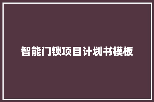 智能门锁项目计划书模板