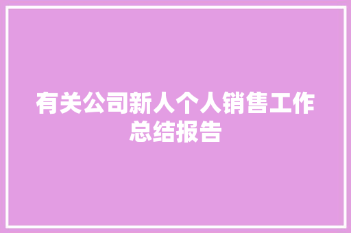 有关公司新人个人销售工作总结报告 范文赏析