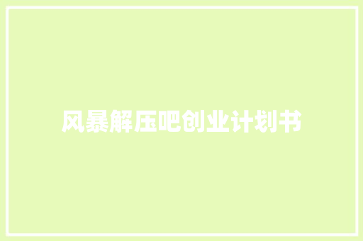风暴解压吧创业计划书