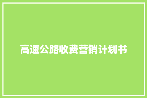 高速公路收费营销计划书