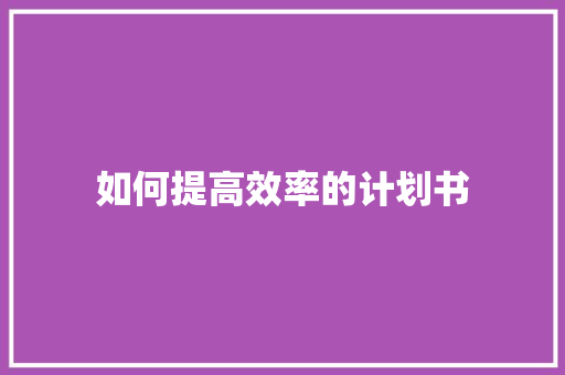 如何提高效率的计划书