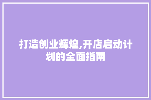 打造创业辉煌,开店启动计划的全面指南