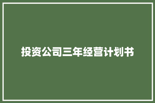 投资公司三年经营计划书