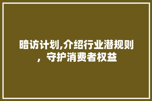 暗访计划,介绍行业潜规则，守护消费者权益