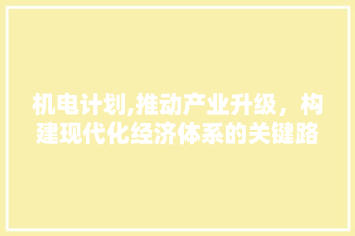 机电计划,推动产业升级，构建现代化经济体系的关键路径