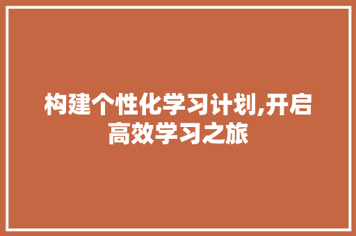 构建个性化学习计划,开启高效学习之旅