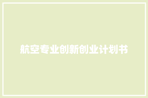 航空专业创新创业计划书