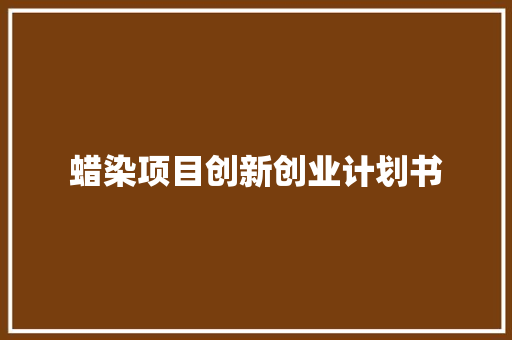 蜡染项目创新创业计划书