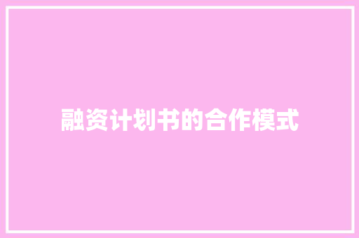 融资计划书的合作模式 报告写作