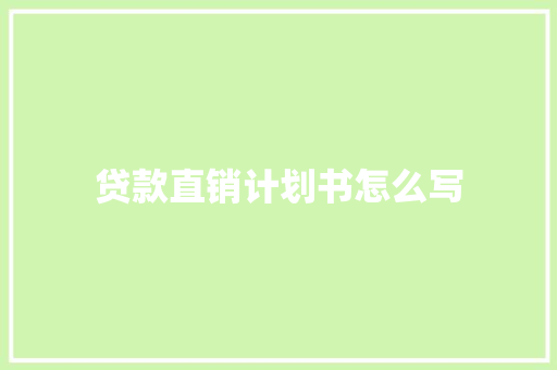 贷款直销计划书怎么写