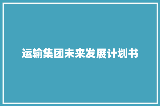 运输集团未来发展计划书