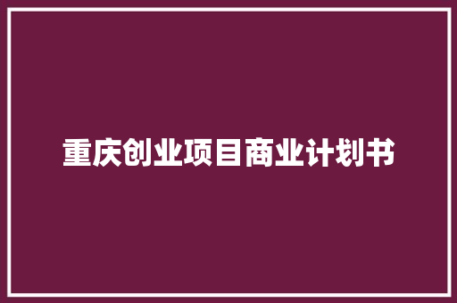 重庆创业项目商业计划书