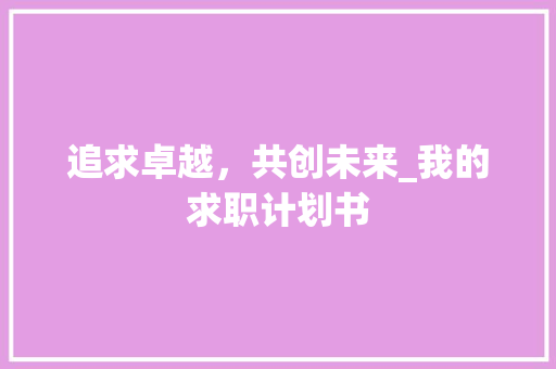 追求卓越，共创未来_我的求职计划书