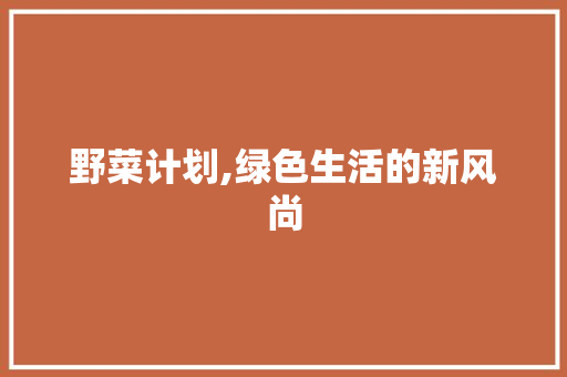 野菜计划,绿色生活的新风尚