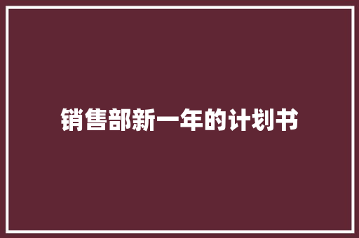 销售部新一年的计划书 范文赏析
