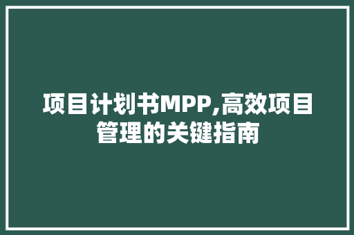 项目计划书MPP,高效项目管理的关键指南 写作技巧