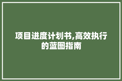 项目进度计划书,高效执行的蓝图指南