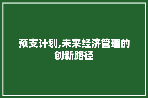 预支计划,未来经济管理的创新路径