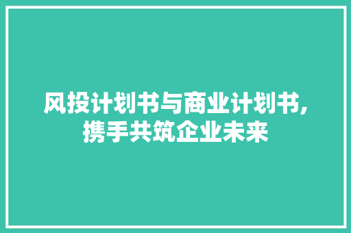 风投计划书与商业计划书,携手共筑企业未来 写作社区