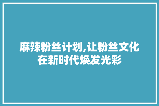 麻辣粉丝计划,让粉丝文化在新时代焕发光彩