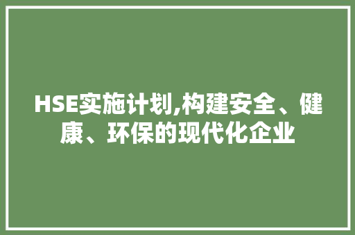 HSE实施计划,构建安全、健康、环保的现代化企业