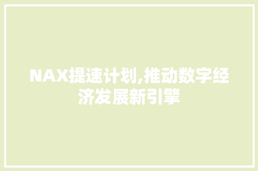NAX提速计划,推动数字经济发展新引擎
