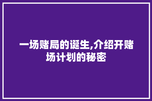 一场赌局的诞生,介绍开赌场计划的秘密