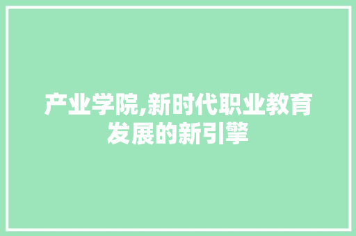 产业学院,新时代职业教育发展的新引擎 范文赏析