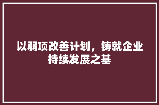以弱项改善计划，铸就企业持续发展之基