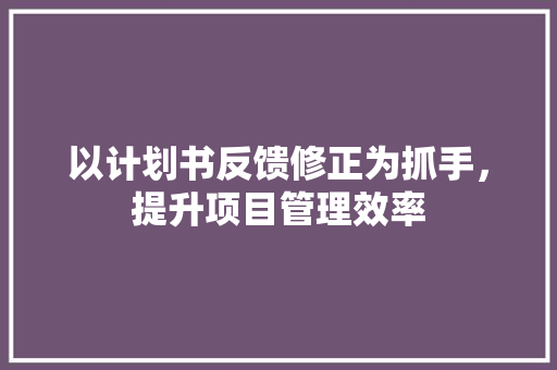 以计划书反馈修正为抓手，提升项目管理效率