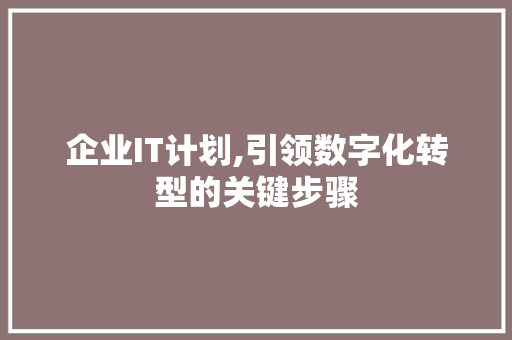 企业IT计划,引领数字化转型的关键步骤 范文赏析