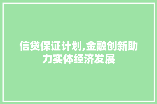 信贷保证计划,金融创新助力实体经济发展