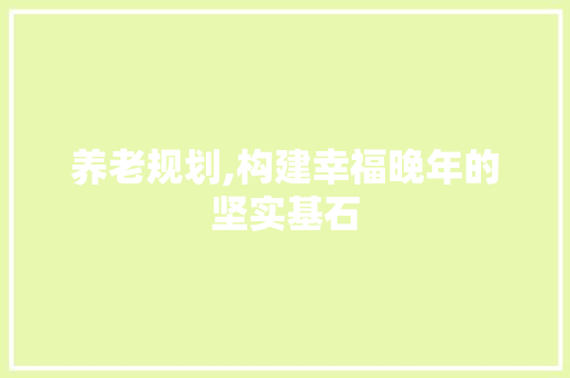 养老规划,构建幸福晚年的坚实基石