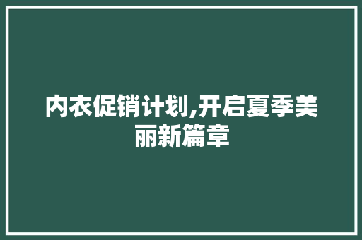 内衣促销计划,开启夏季美丽新篇章