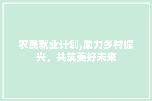 农民就业计划,助力乡村振兴，共筑美好未来