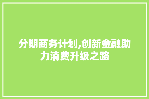 分期商务计划,创新金融助力消费升级之路