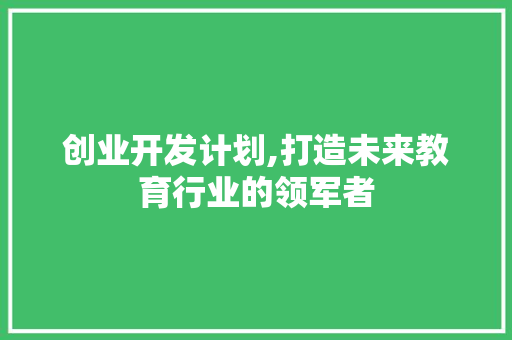 创业开发计划,打造未来教育行业的领军者