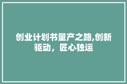 创业计划书量产之路,创新驱动，匠心独运