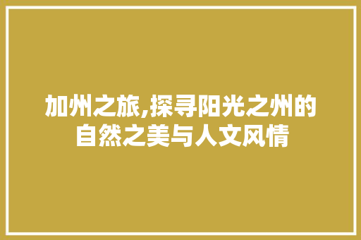 加州之旅,探寻阳光之州的自然之美与人文风情
