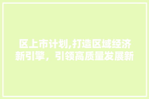 区上市计划,打造区域经济新引擎，引领高质量发展新篇章