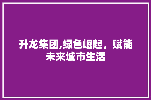 升龙集团,绿色崛起，赋能未来城市生活