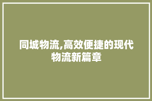 同城物流,高效便捷的现代物流新篇章