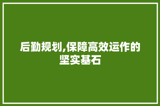 后勤规划,保障高效运作的坚实基石