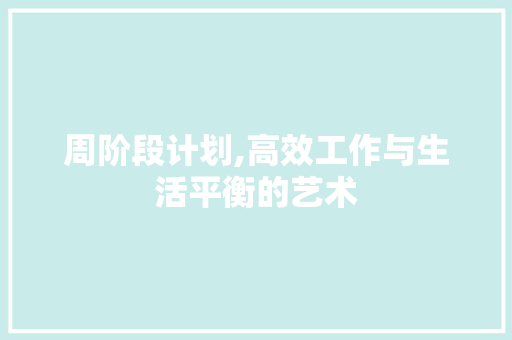 周阶段计划,高效工作与生活平衡的艺术