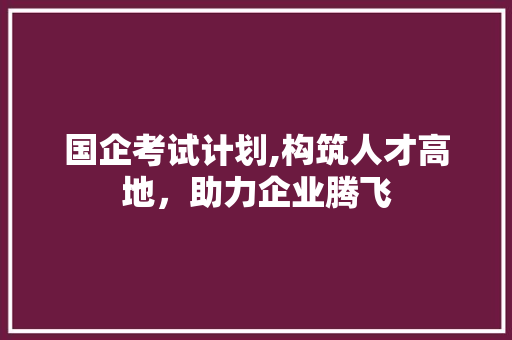 国企考试计划,构筑人才高地，助力企业腾飞