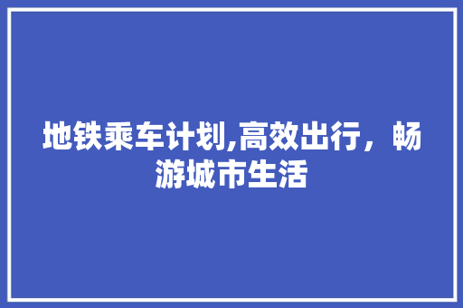 地铁乘车计划,高效出行，畅游城市生活