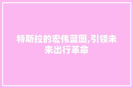 特斯拉的宏伟蓝图,引领未来出行革命