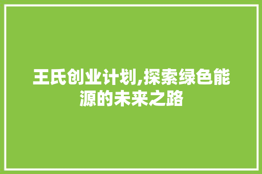 王氏创业计划,探索绿色能源的未来之路