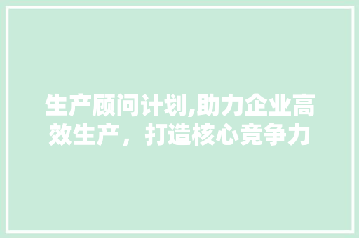 生产顾问计划,助力企业高效生产，打造核心竞争力