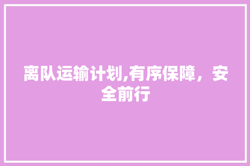 离队运输计划,有序保障，安全前行